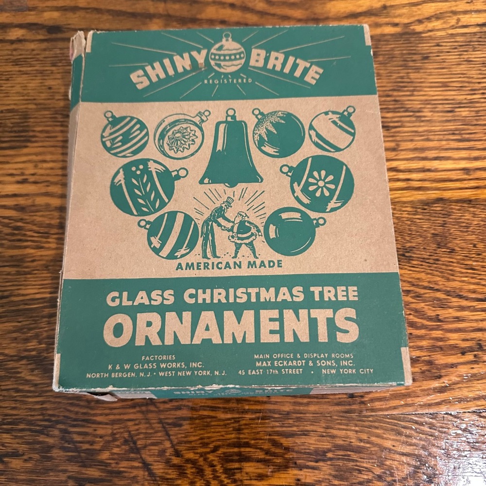 VTG Shiny Brite Christmas Ornaments 9x7x2.25" Box Only Uncle Sam Santa Claus WW2